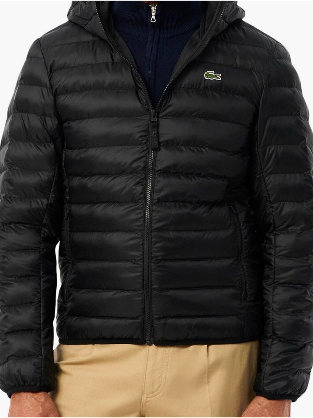 Lacoste Black Hooded Quilted Puffer Jacket